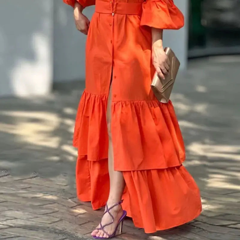 2023 Summer Fashion Women's Long Dress with Bell Sleeves