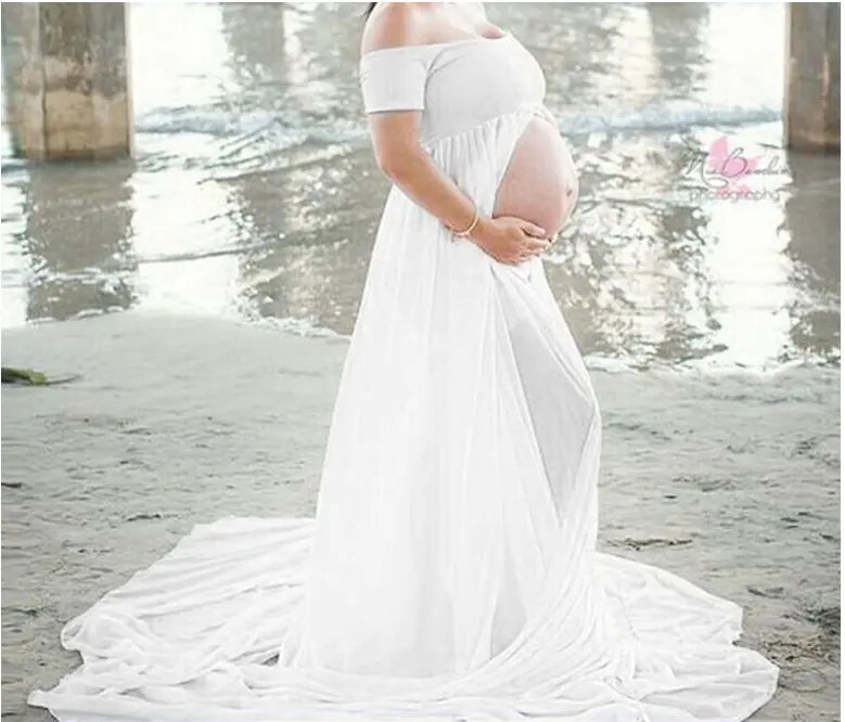 Maternity Long Skirt & Chiffon Front Split Dress