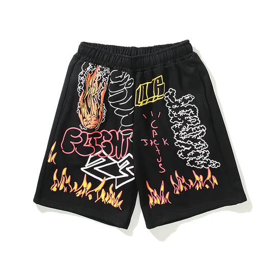 American Street Style Summer Flame Graffiti Shorts