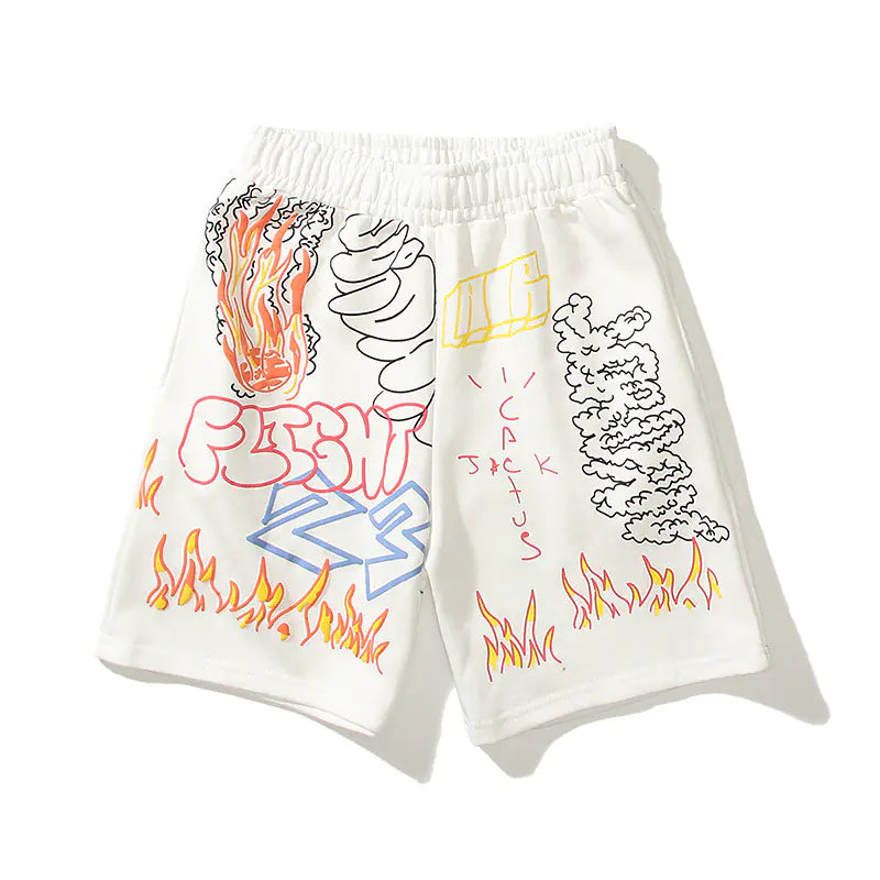 American Street Style Summer Flame Graffiti Shorts