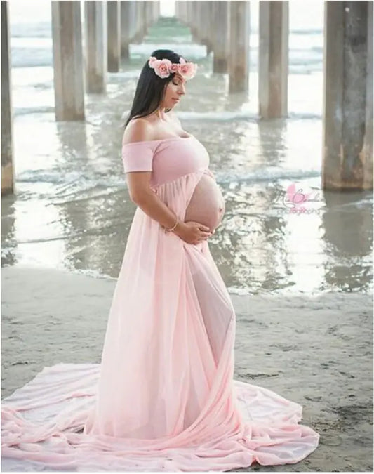 Maternity Long Skirt & Chiffon Front Split Dress