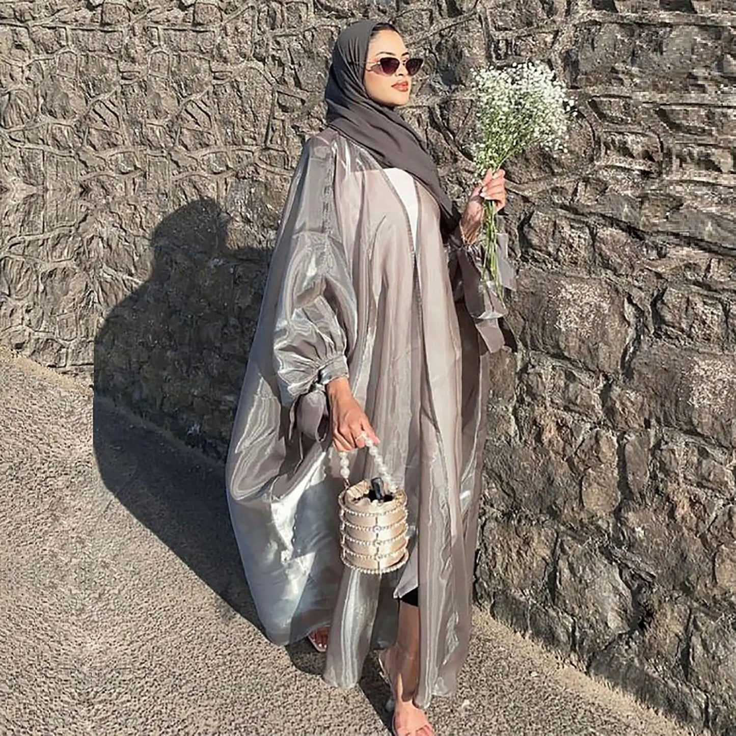 Six-Color Arabic Cardigan with Lace-up Bow Design