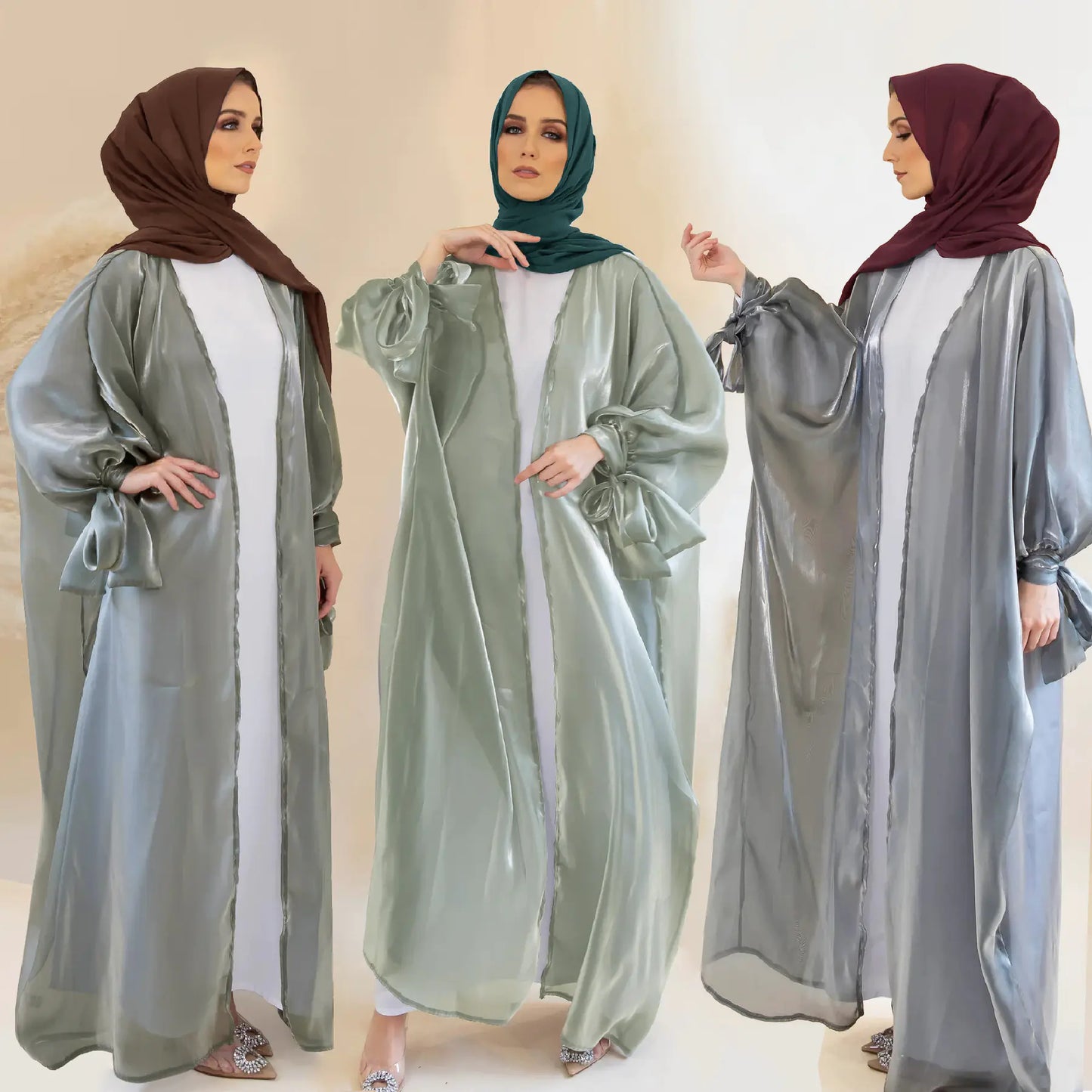 Six-Color Arabic Cardigan with Lace-up Bow Design