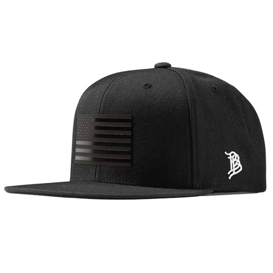 Branded Bills Old Glory Midnight Leather Black Classic Snapback Closure Lightweight Comfortable Baseball Cap