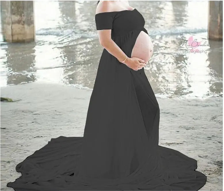 Maternity Long Skirt & Chiffon Front Split Dress