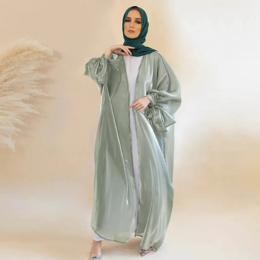 Six-Color Arabic Cardigan with Lace-up Bow Design