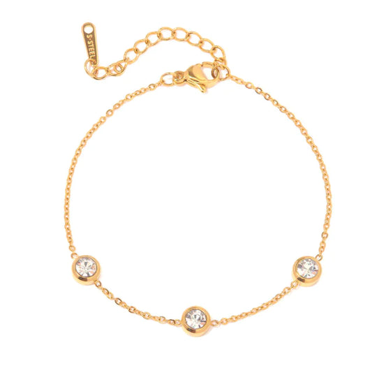18K Gold Plated Round Zircon Stainless Steel Bracelet