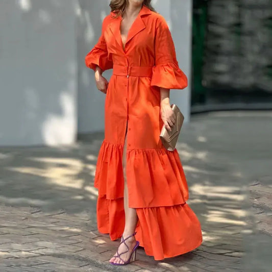 2023 Summer Fashion Women's Long Dress with Bell Sleeves