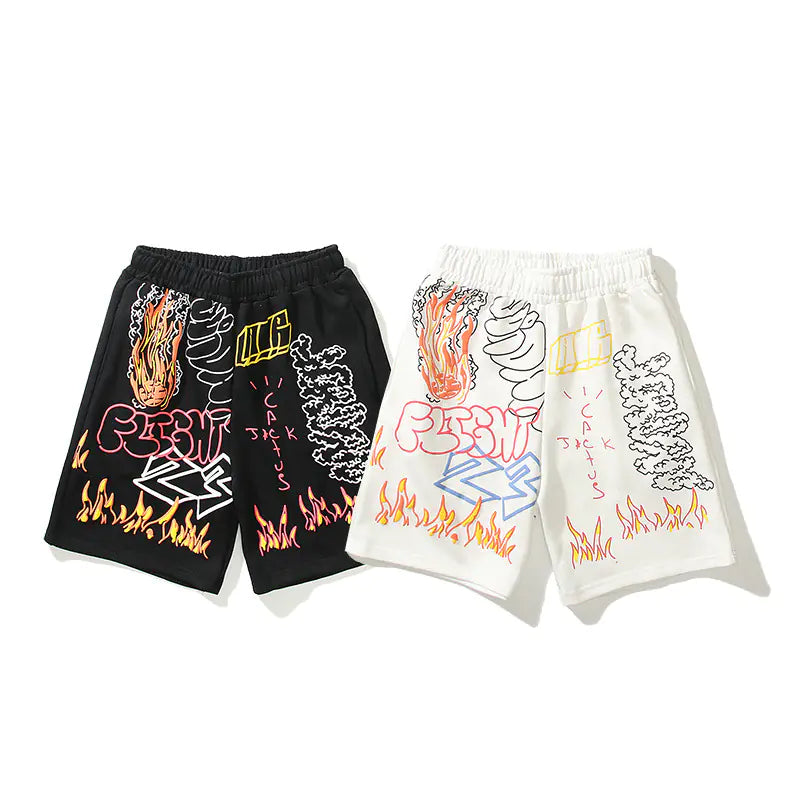 American Street Style Summer Flame Graffiti Shorts